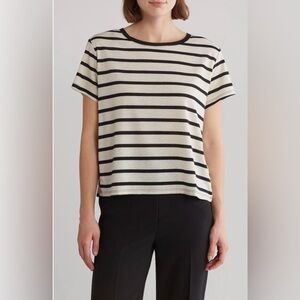 NWT Halogen Boxy T-Shirt•Rich Black & Off White Stripes•Size L